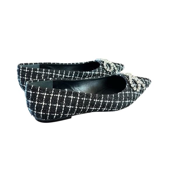 Larroude Lee Pointed Toe Slip On Tweed Flats Bow Embellished NEW 7.5 - Picture 5 of 11
